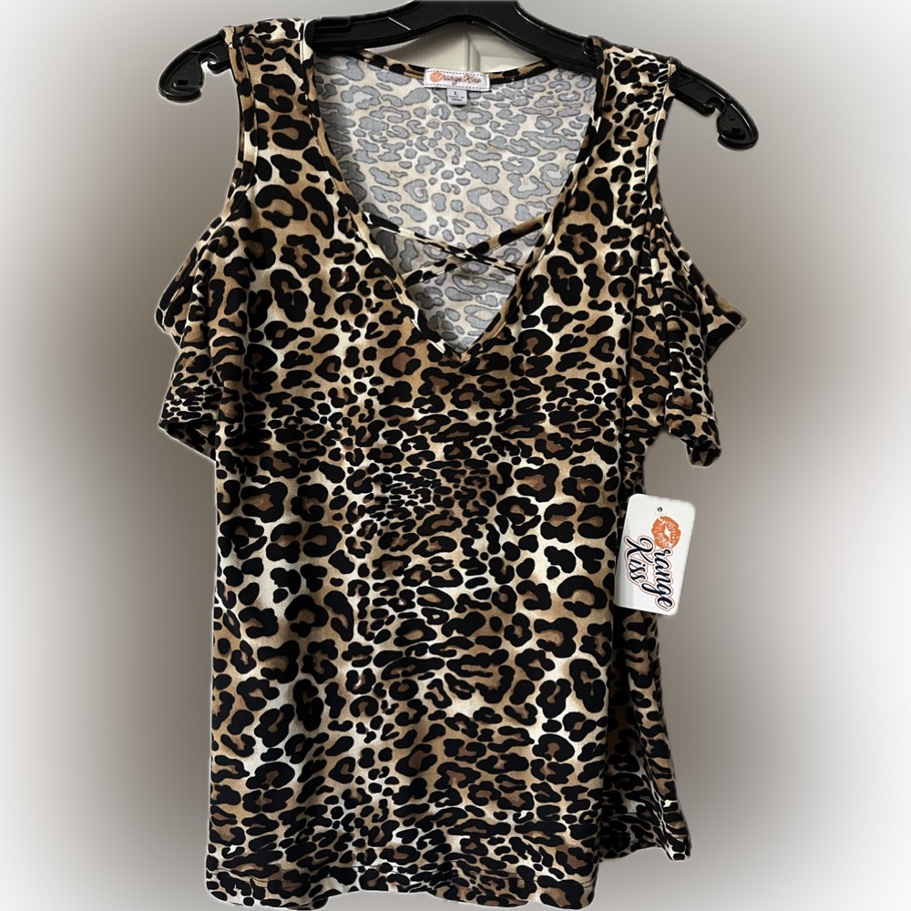 Kiss Black Tan Cold Shoulder Sleeveless Blouse